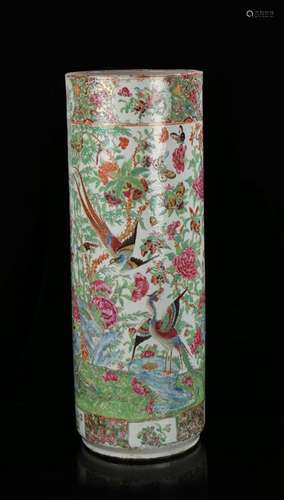 Chinese famille verte porcelain umbrella/cane stand, Qing Dy...