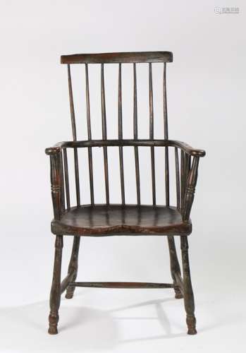 Welsh late 18th/early 19th Century stick back elm and painte...