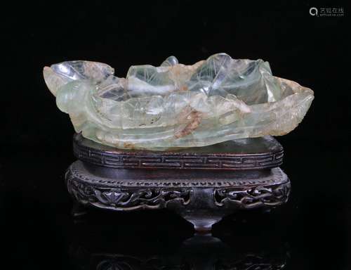 Chinese jade or hardstone brush washer, Qing Dynasty, carved...