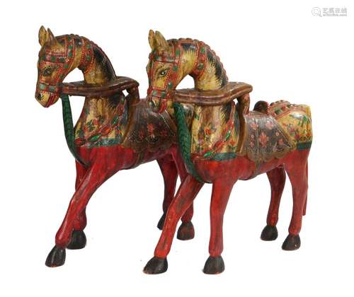 Pair of Rajasthani model horses, in bright polychrome and pa...