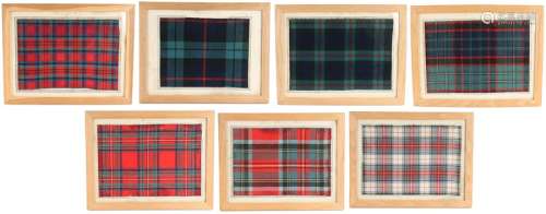 Collection of seven Scottish 19th Century framed tartan samp...