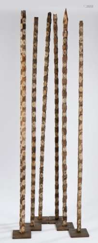 Set of six French late 19th Century oak Oyster poles, Atlant...
