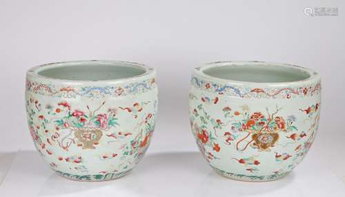 Pair of Chinese famille rose porcelain planters, of fish bow...