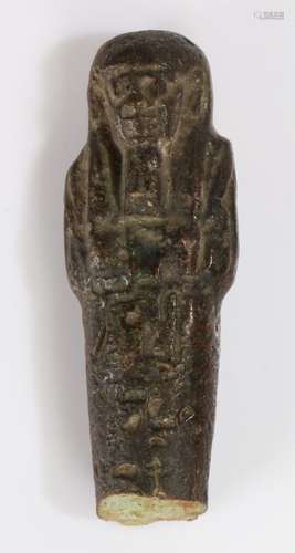 Ancient Egyptian Shabti, with hieroglyphs to the front an ba...