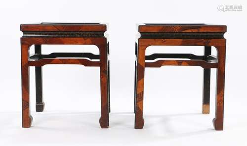 Japanese Meiji period pair of table top parquetry and brass ...