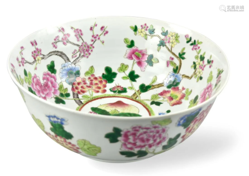 Large Chinese Famille Rose Bowl w/ Flower, 19th C.