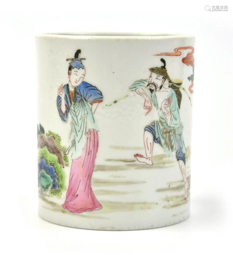 Chinese Famille Verte Brushpot w/ Figures