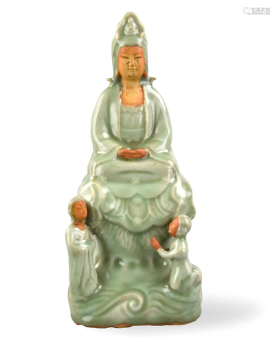 Chinese Longquan Celadon Guanyin Statue, Yuan D.