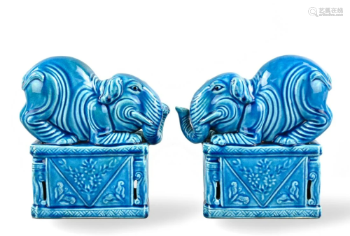 Pair of Chinese Peacock Glazed 