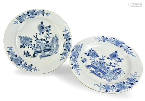 Pair of B & W Charger w/ Garden Scene, Qianlong P.