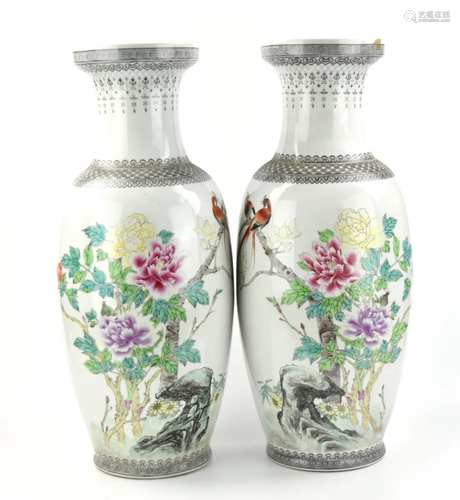 Pair of Large Famille Rose Vase