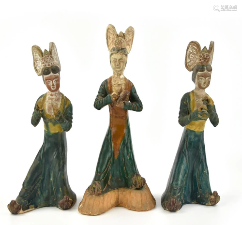 3 Chinese Sancai Glazed Figure of Lady