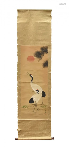 Japanese Painting Scroll of Crane