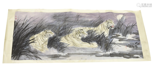 Chinese Painting, of White Tigers by 