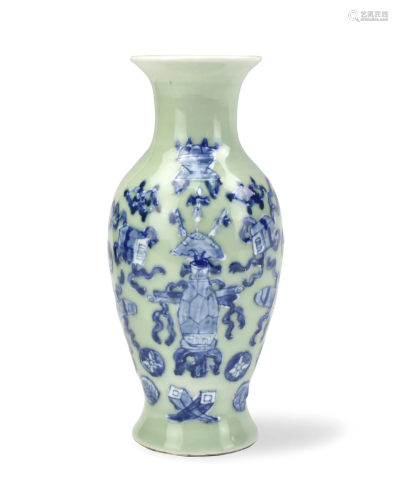Chinese Celadon Blue and White Vase, 19th C.