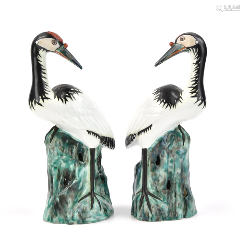 Pair of Chinese Porcelain Crane Figurine, 20th C.