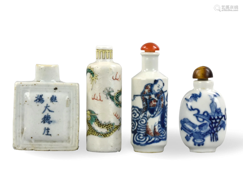 4 Chinese Porcelain Snuff Bottle, 19th C.