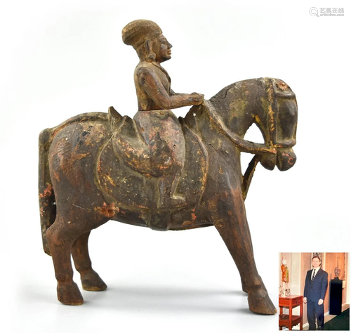 Chinese Lacquered Wood Carving of Horse Riding