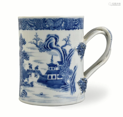 Chinese Blue & White Mug w/ Landscape ,18th C.