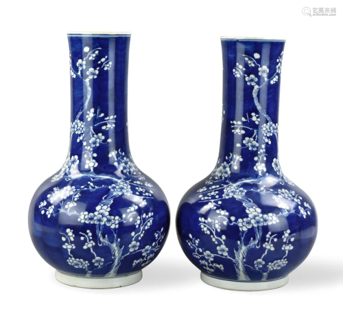 2 Chinese B & W Prunus Vase
