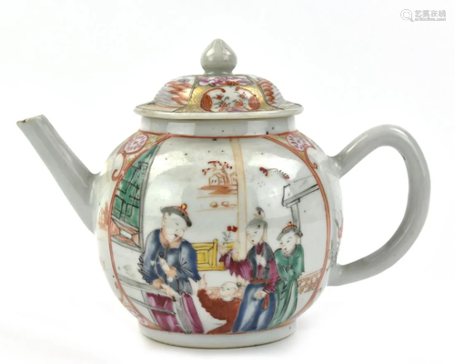 Chinese Canton Glazed Teapot w/ Figures, 18th C.