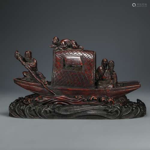 Wood carved Ornament in Boat form from Qing