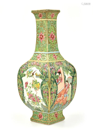 Chinese Canton Glazed Square Vase, 19th C.