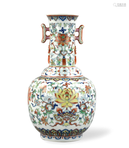 Chinese Doucai Scrolling Lotus Vase, Qianlong Mark