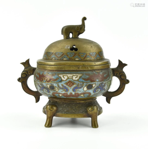 Chinese Cloisonne Tripod Incense Burner , 19th C.