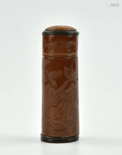 Chinese Bamboo Carved Incense Container, 19th C.