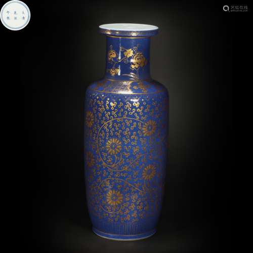 Blue Glazed Tracing Golden Showing Vase from Qing