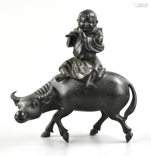 Chinese Bronze Boy Riding on Cattle,Qing Dynasty