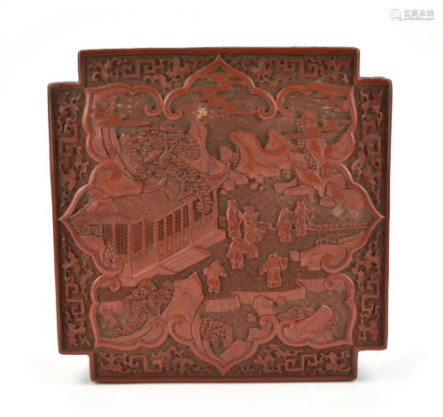 Chinese Red Lacquer Carving Covered Box, 19th C.