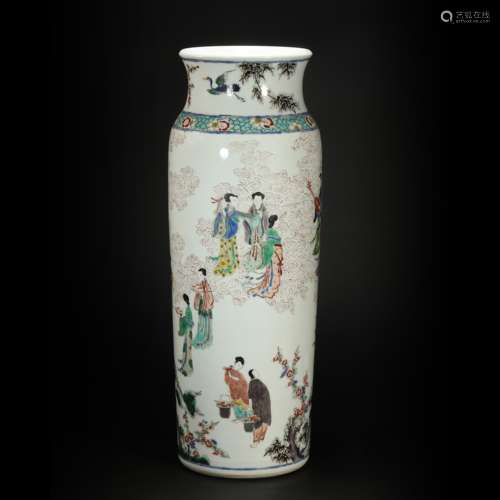 Five Colored Human Showing Vase from Ming