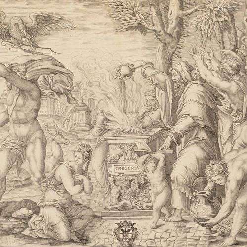 Nicolas BEATRIZET (1507/15 - 1570) Le Sacriphice d' Iphigéni...