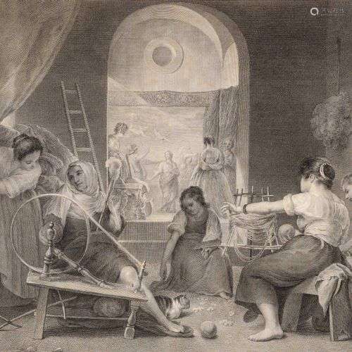 Francisco MUNTANER (1743-1805) Femmes tissant gravé d'après ...