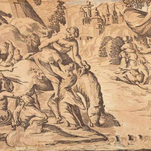 Nicolas VINCENTINO(c.1510-?) Clélie traversant le Tibre. Gra...