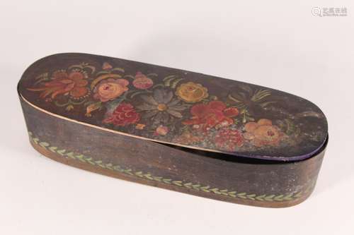 Boite à gants en bois peint à décor polychrome de fleurs L.:...