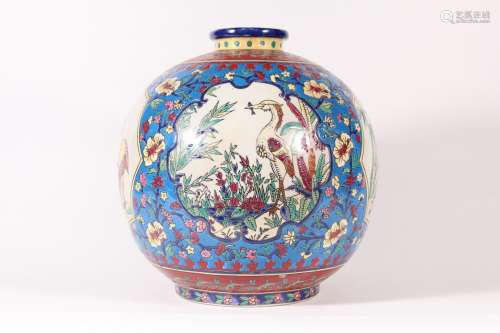 KÉRALOUVE La Louvière Vase boule en céramique polychrome à d...