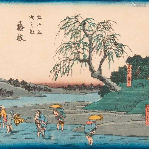 Estampe d'Hiroshige Japon Représentant une scène de la série...