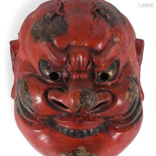 Masque Nô en bois laqué rouge Japon, époque Meiji (1868-1912...