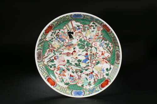 Colorful Character Plate Ming Dynasty