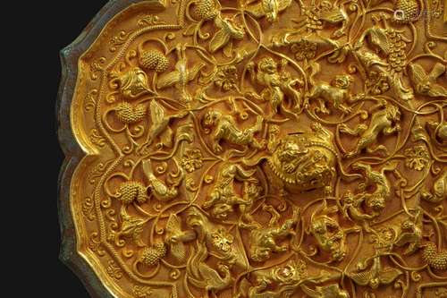 Bronze Mirror Covered with Gold and Animal Pattern in Han Dy...