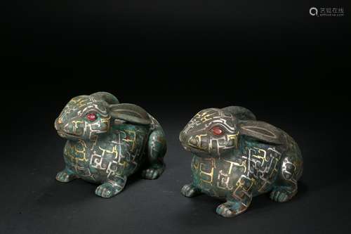 Inlaid gold and silver rabbit-shaped ornaments Han Dynasty