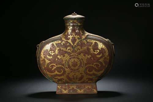 Pot Inlaid with Gold and Silver Dragon Pattern Han Dynasty