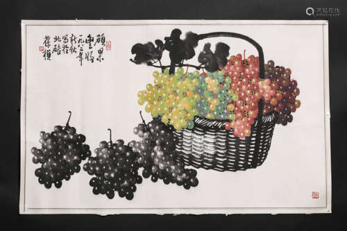 A Chinese Grapes Painting, Su Baozhen Mark