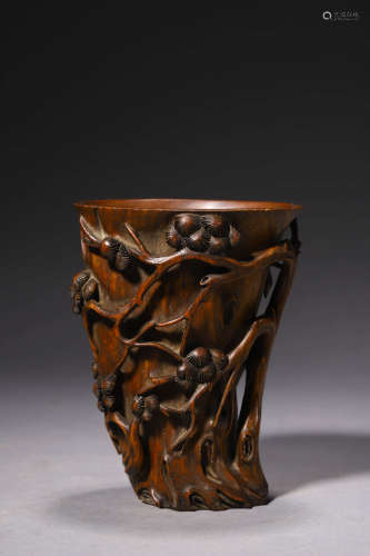 A Carved Huanghuali Pine Cup