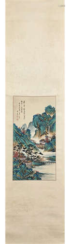 A Chinese Verdant Mountains And Pavilion Painting, Wu Huayua...