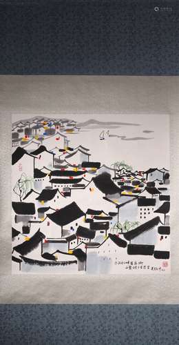 A Chinese Pavilion Taihu Painting, Wu Guanzhong Mark