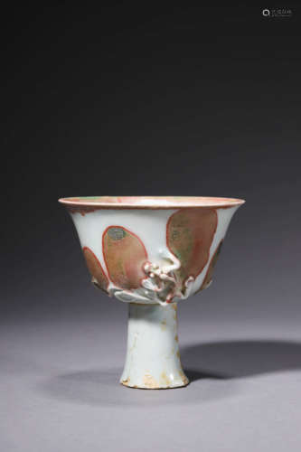 A Iron-Red-Glaze Twin Chilong Stem Cup